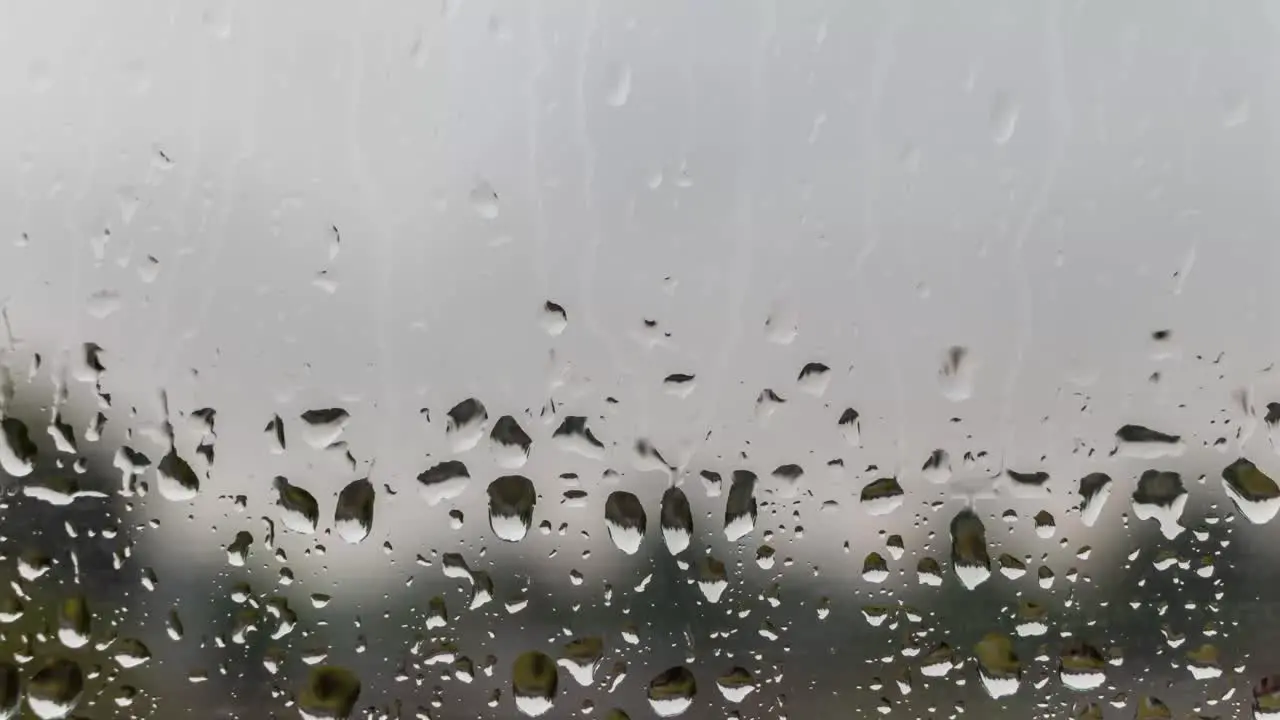 Timelapse of Dropping Raindrops on Window Glass