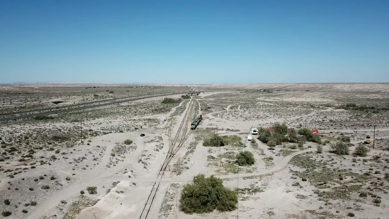 Drone shot of a train in desert