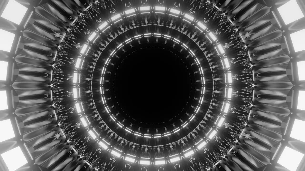 Rotating pulsating circles opening in an infinite loop black and white 3d cgi rendered animation