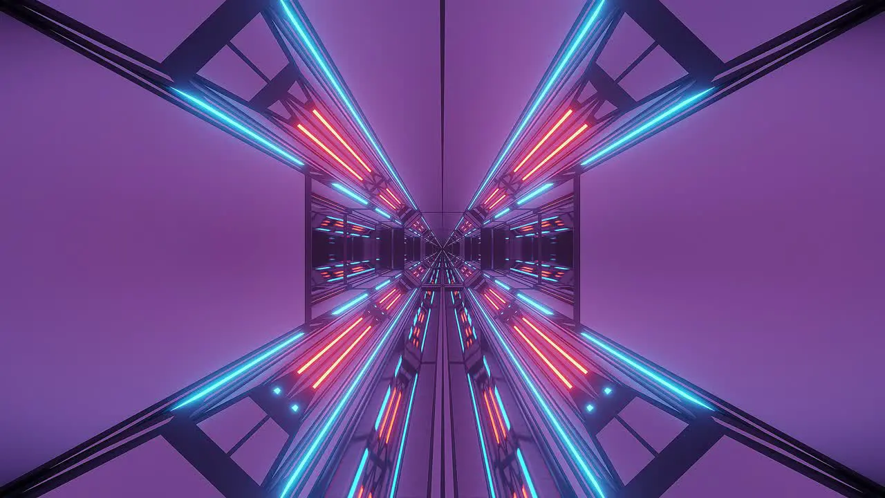 Futuristic corridor in octagon shape blue and purple lit space ship design loop-able 3d cgi rendering motion animation