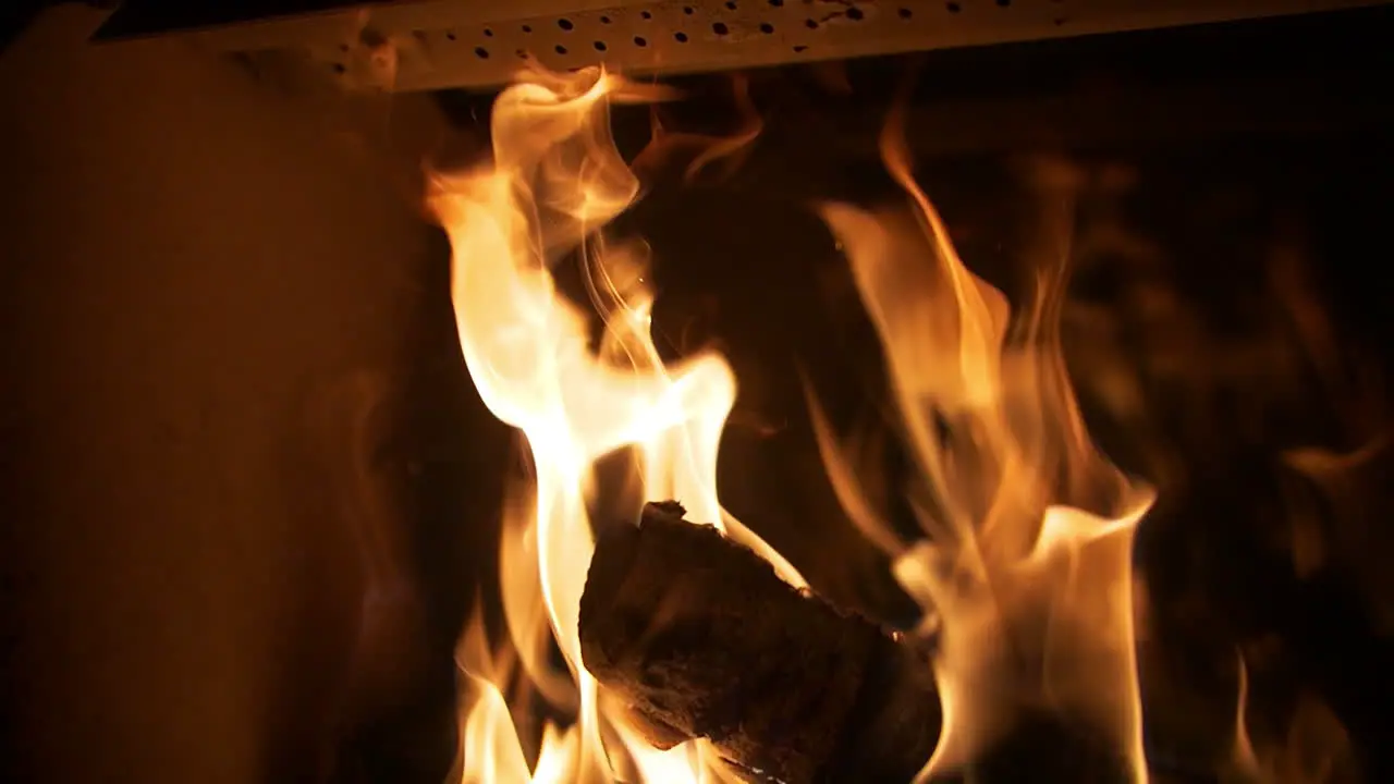 closeup of gas fireplace burning in slow motion