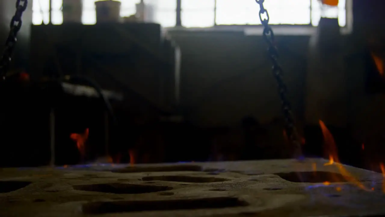 Close-up of mold heating in foundry workshop 4k