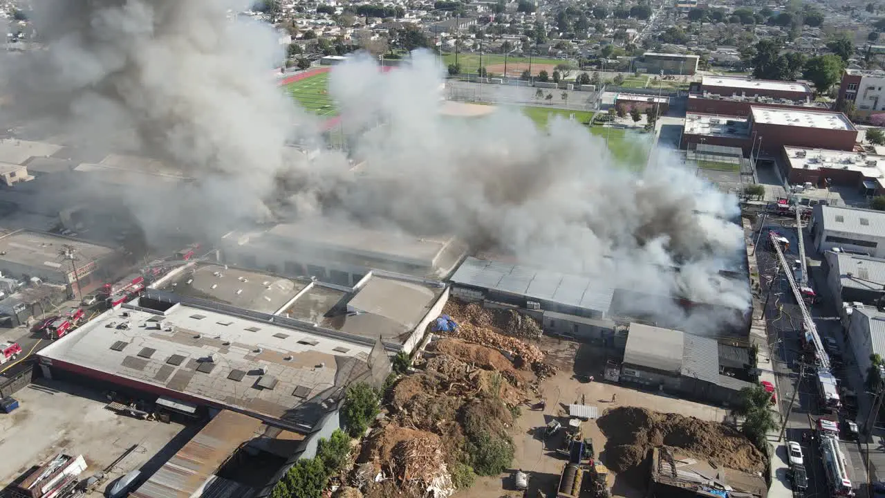 large building fire in urban area