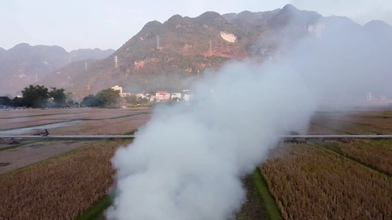 Rice fields of Mai Chau Vietnam during burning season