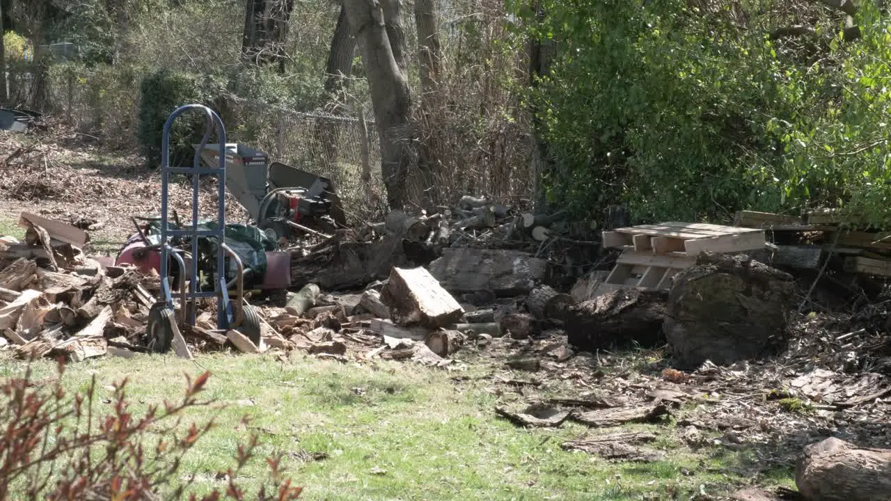 A man pushes a wheelbarrow full of fire wood