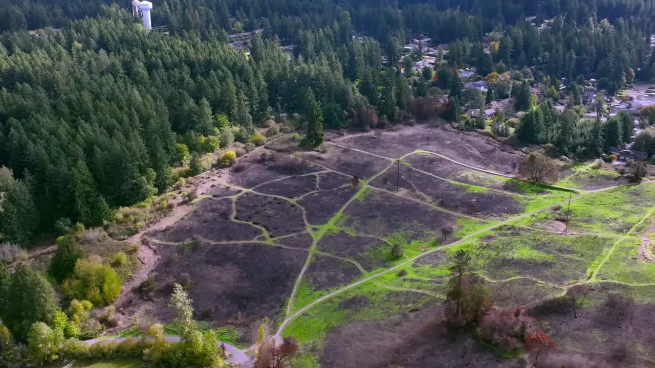 Aerial View Of Brush Fire Aftermath In Fort Steilacoom Park Near Lakewood Washington USA