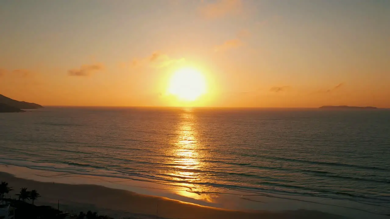 Beautiful brazilian beach sunset aerial revealing shot