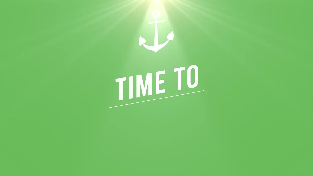 Time To Travel with sun rays and sea anchor on green gradient