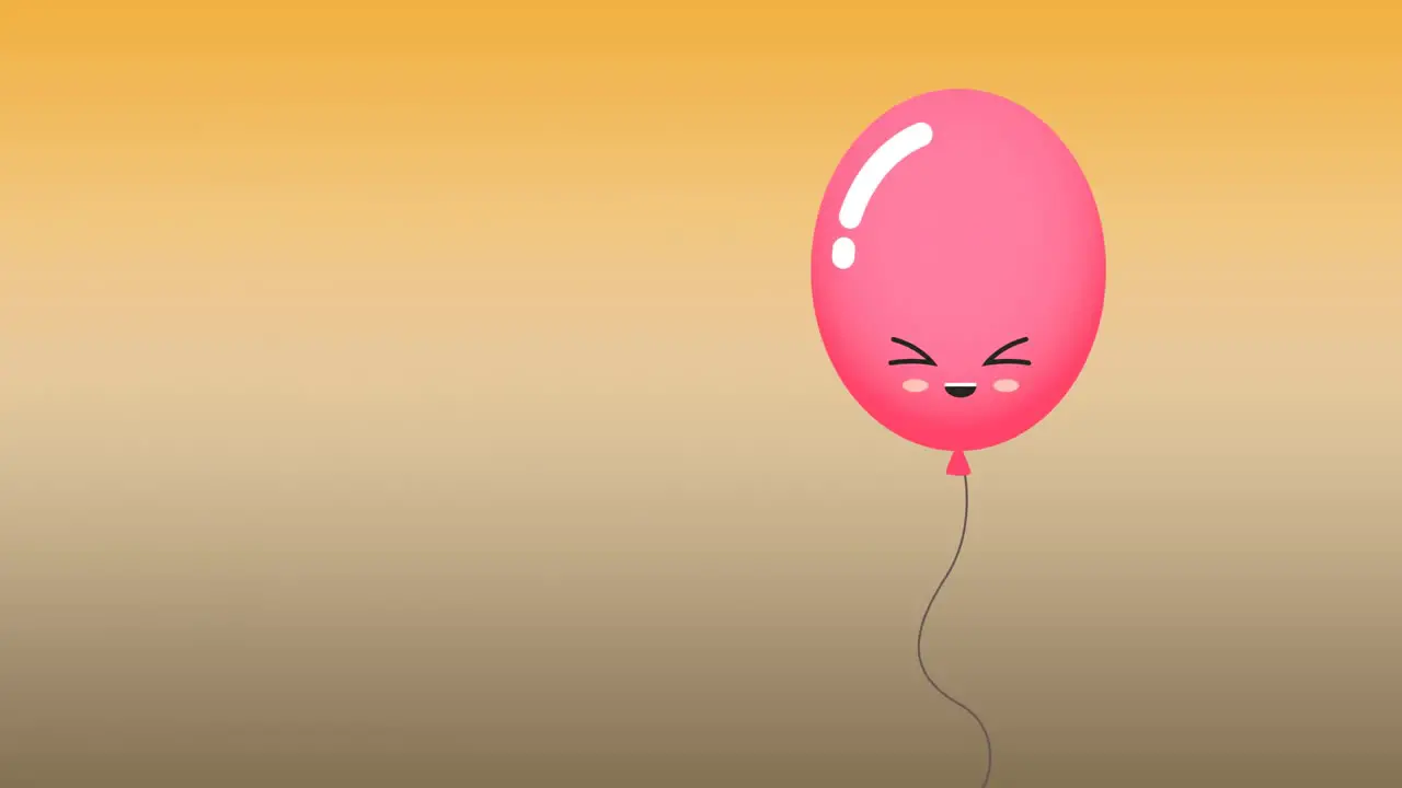 Animation of pink balloon with face and copy space on orange background