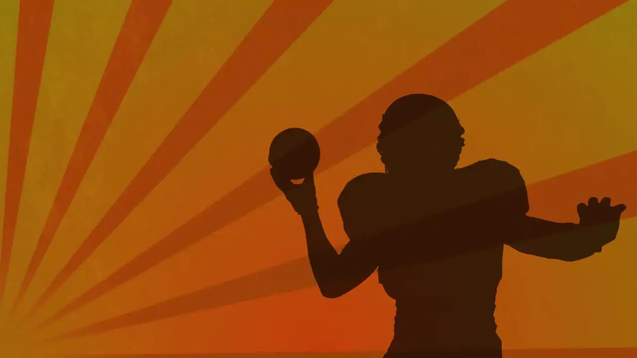 Animation of american football player silhouette over shapes on orange background