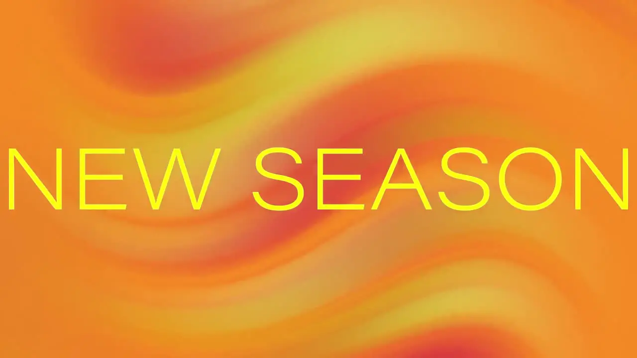 Animation of new season text over shapes on orange background