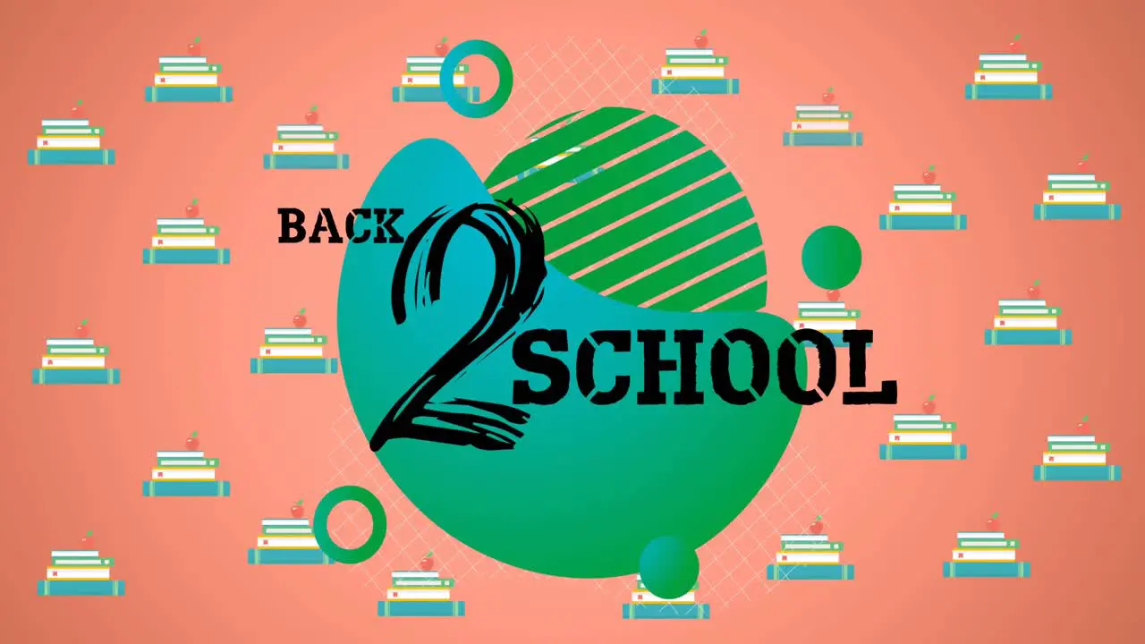 Animation of back 2 school text over school items icons on orange background