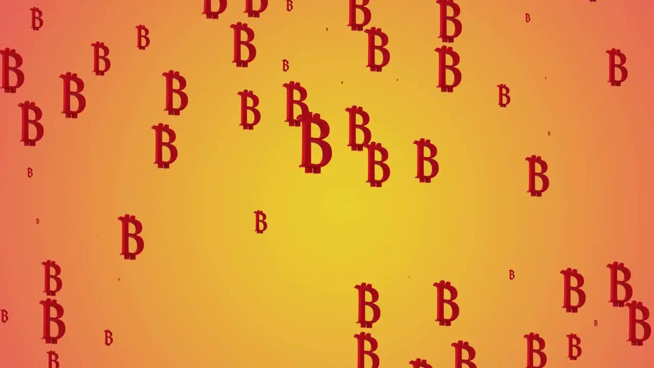 Animation of bitcoins signs pulsating on orange background