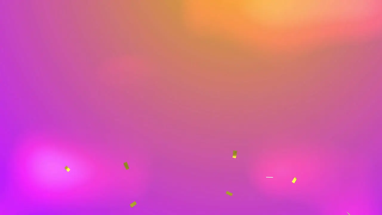 Animation of confetti falling over gradient pink to orange background