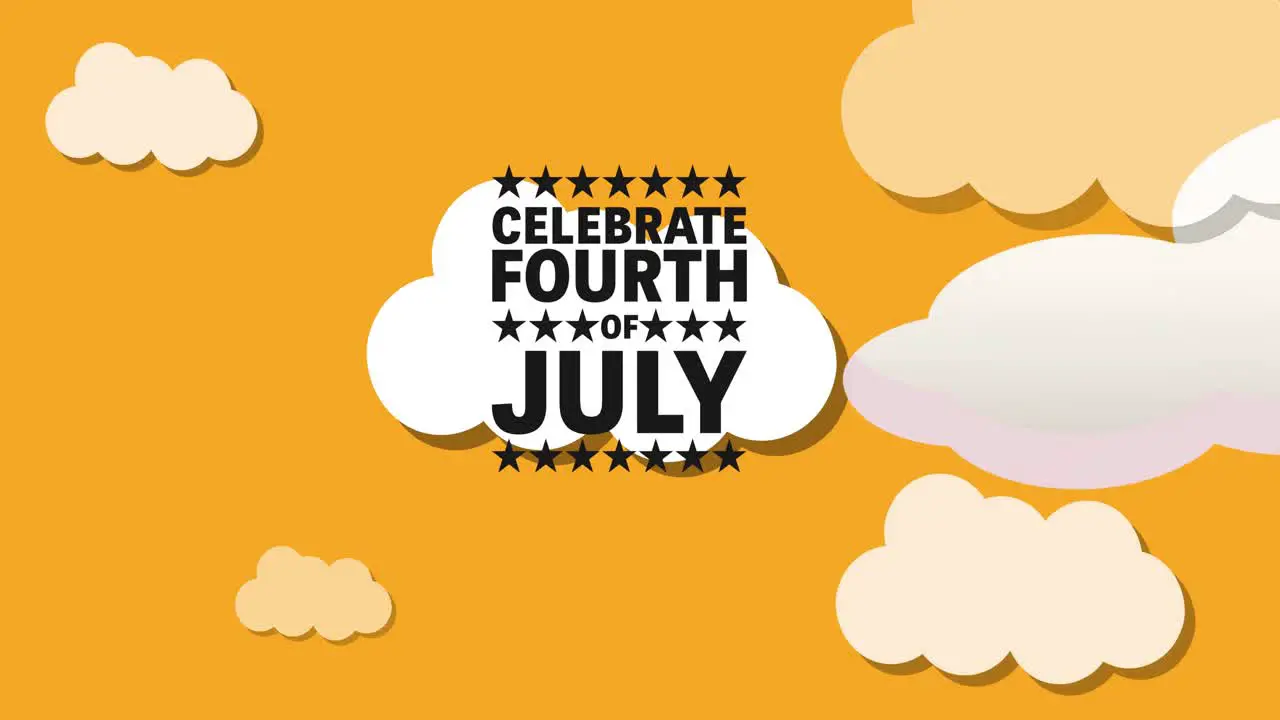 Animation of celebrate fourth of july text over cloud on orange background