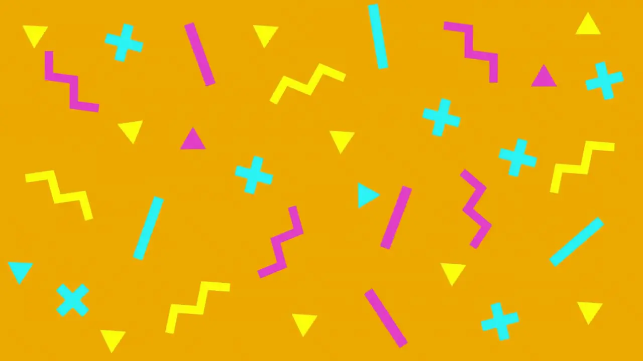 Animation of shapes in yellow blue and purple colors on orange background