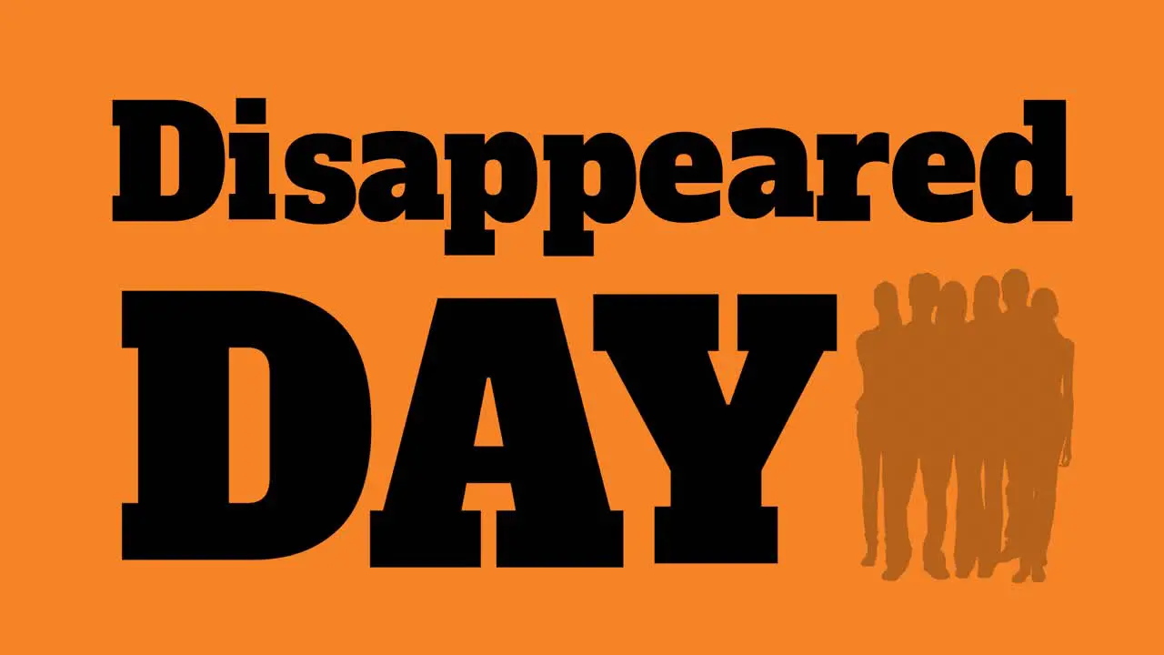 Animation of disappeared day text and people silhouettes on orange background