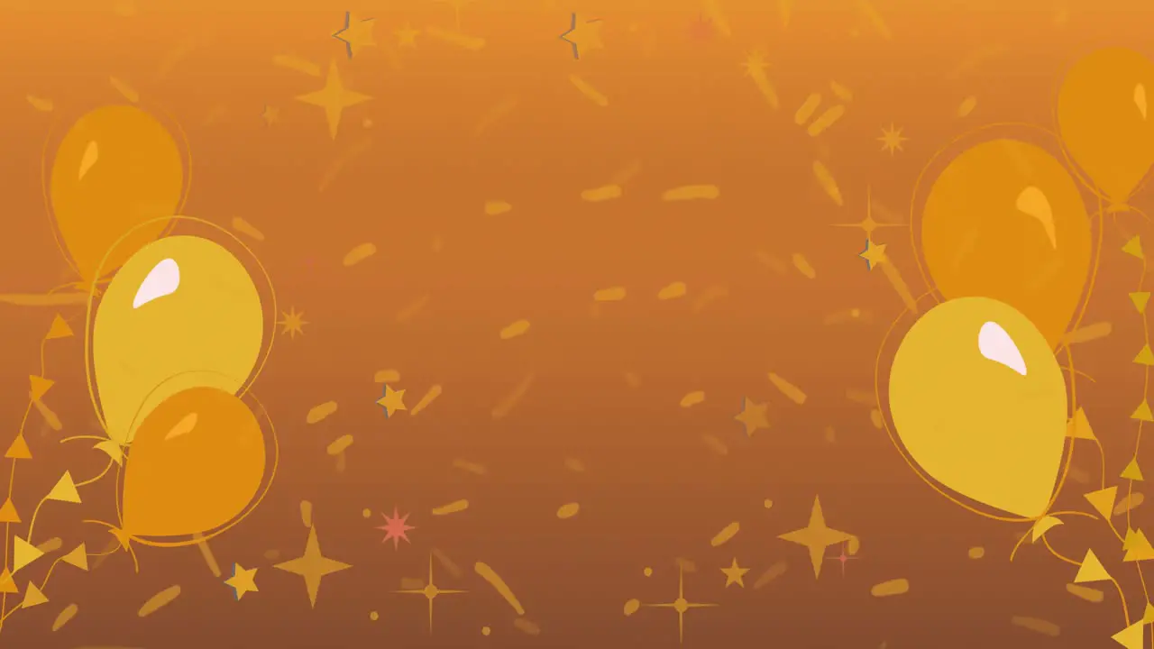 Animation of yellow balloons and confetti on orange background