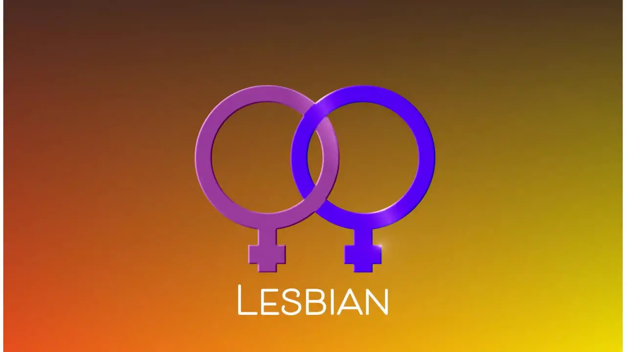 Animation of lesbian symbol and text on orange background