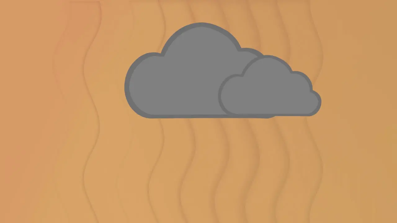 Animation of cloud icons over wavy texture in seamless pattern against orange background