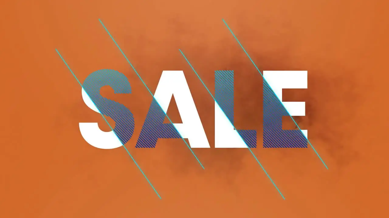 Animation of sale text in white and blue letters over orange background