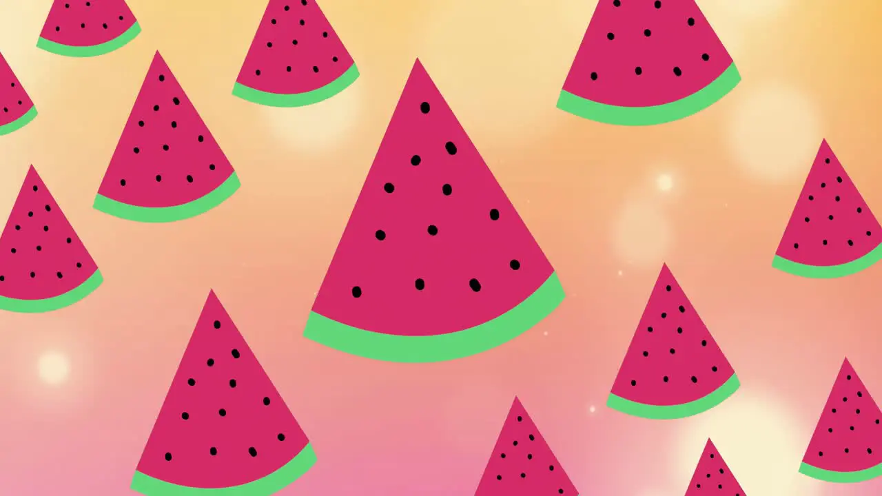 Animation of watermelon over light spots on orange background