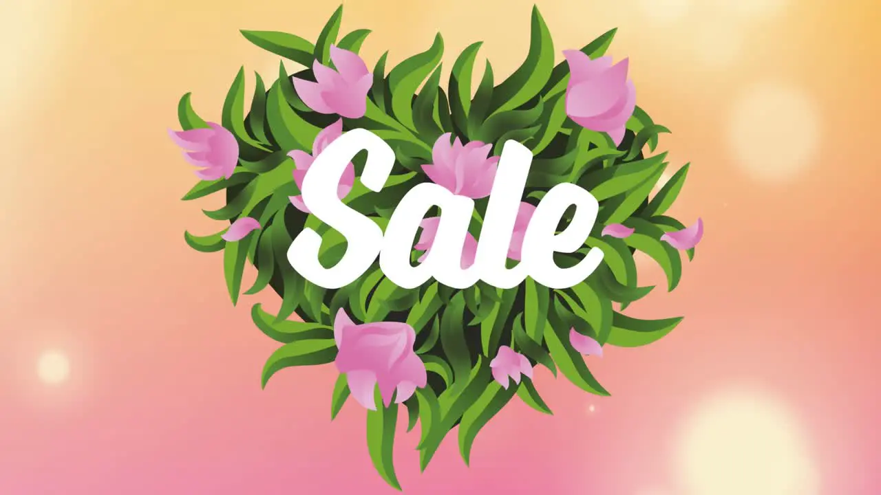 Animation of sale text in white letters over flowers on orange background