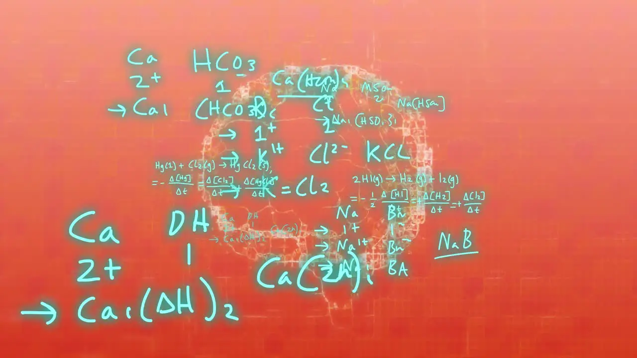 Animation of brain and mathematical data processing over orange background