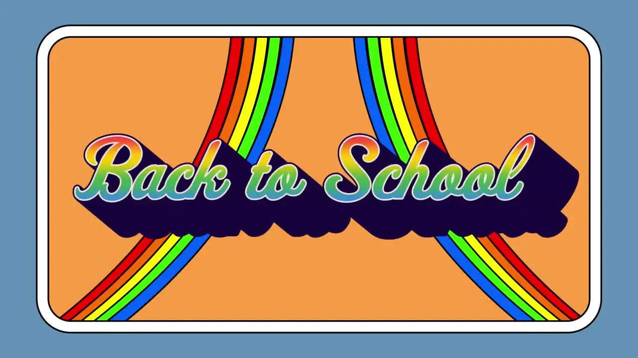 Animation of back to school text over rainbows on orange background