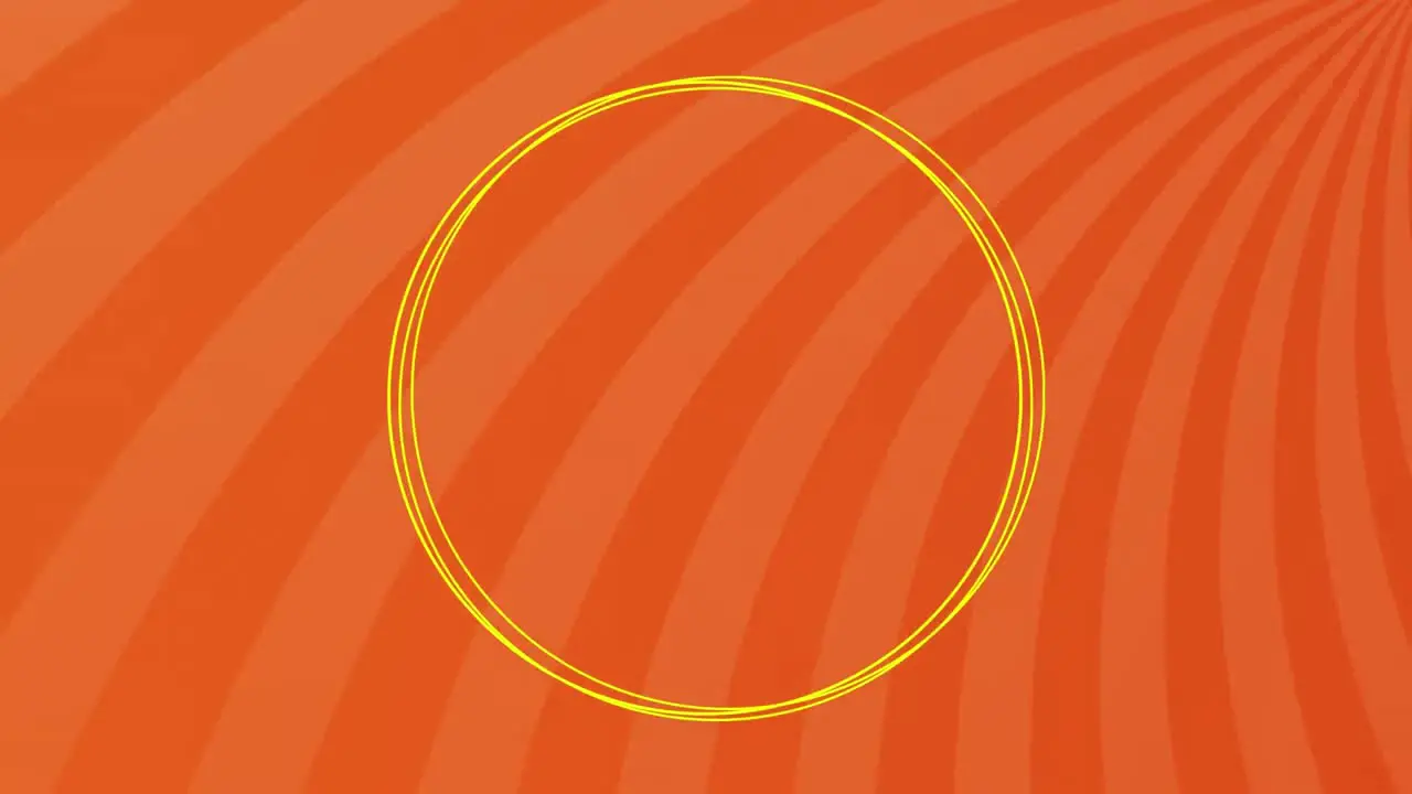 Digital animation of abstract colorful shapes over against moving radial rays on orange background