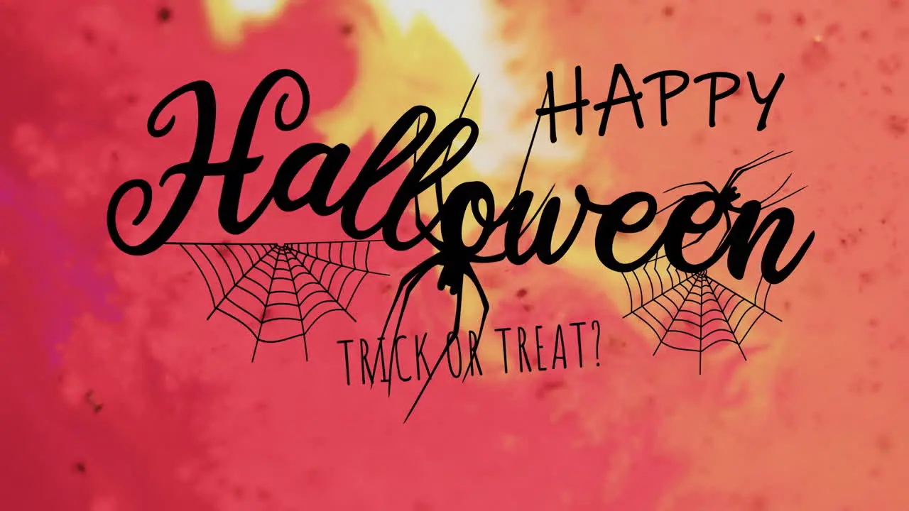 Animation of happy halloween text and spider over orange background