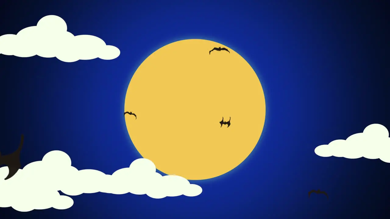 Fly bats and big yellow moon with cloud in blue sky