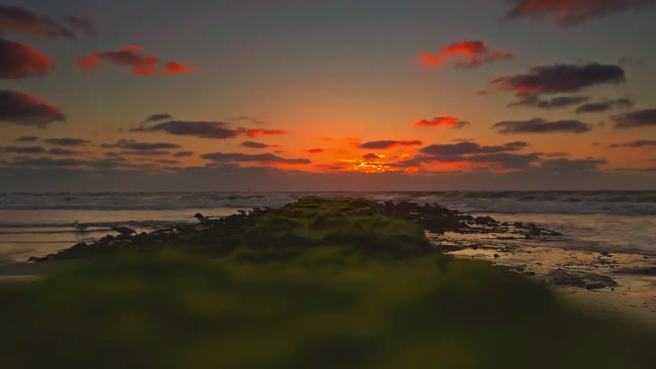 Red sunset over the german holiday island Sylt dynamic zoomed out