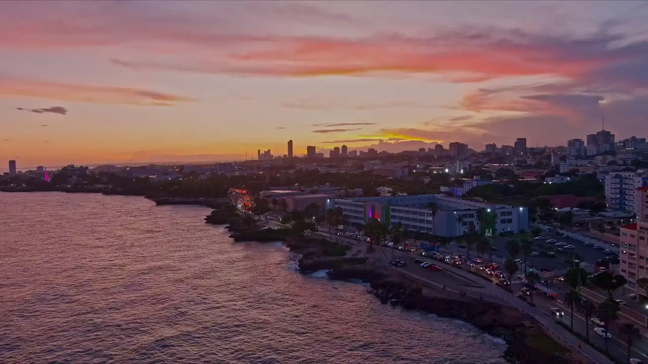 Malecon of Santo Domingo at sunset with cloudscape Dominican Republic