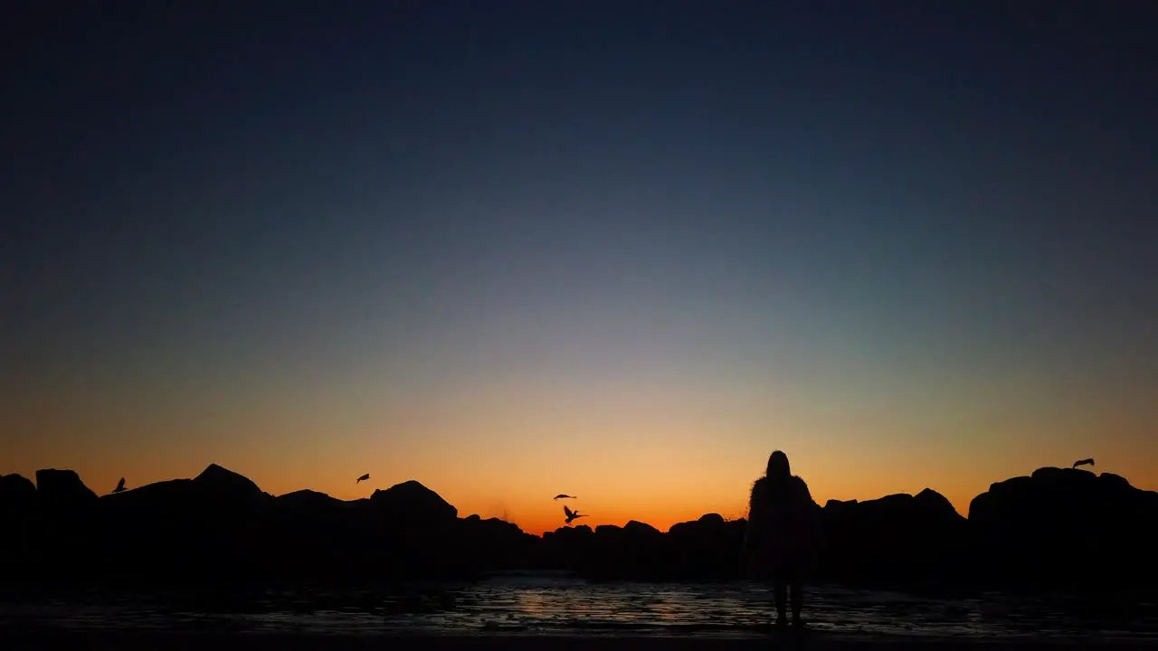 Girl Standing on California Beach at Sunset in Slow Motion