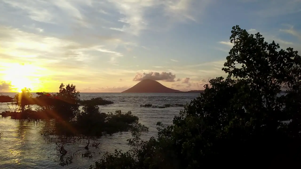 Drone zoom out of Monado Tua Island in Indonesia