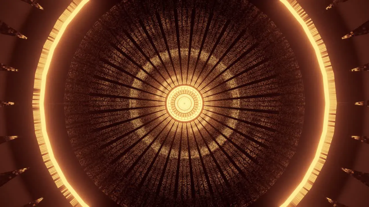 Computerized motion graphics of golden circles of enlightenment emitting from the center