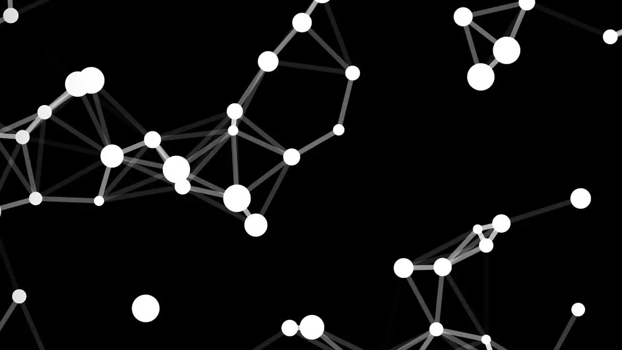 Digital animation of white mathematical shapes moving in space isolated on black background