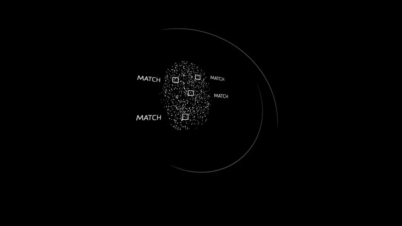 3D animation of a fingerprint scanner searching through a criminal database