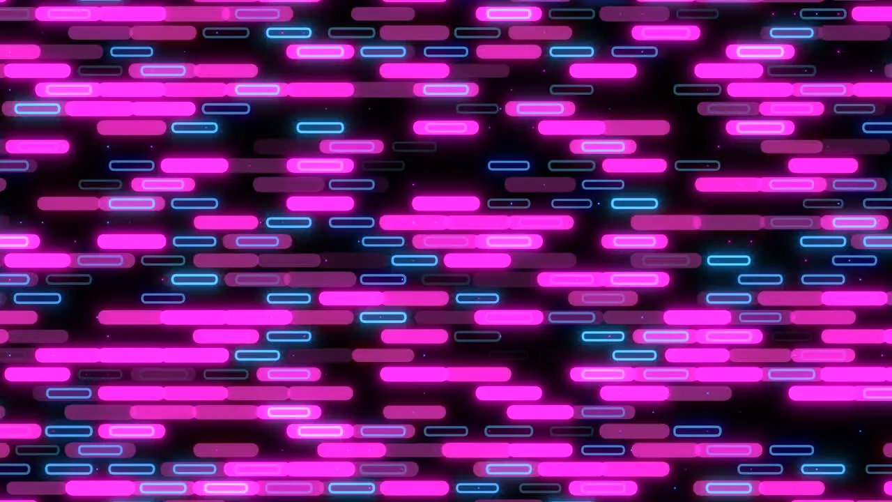 Vibrant neon lights in pink and blue create an eye-catching pattern on a dark backdrop