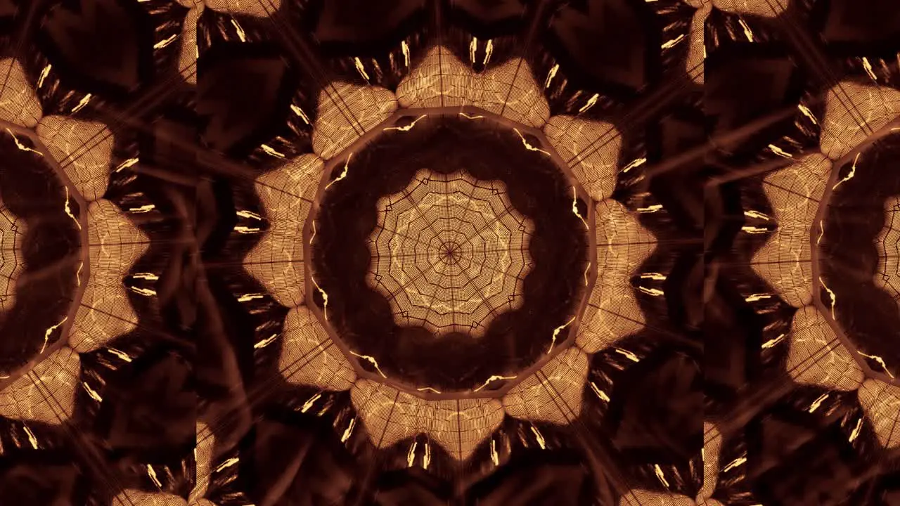 VJ Loop Glowing and Rotating Kaleidoscope Creating Random Geometric Patterns in Orange