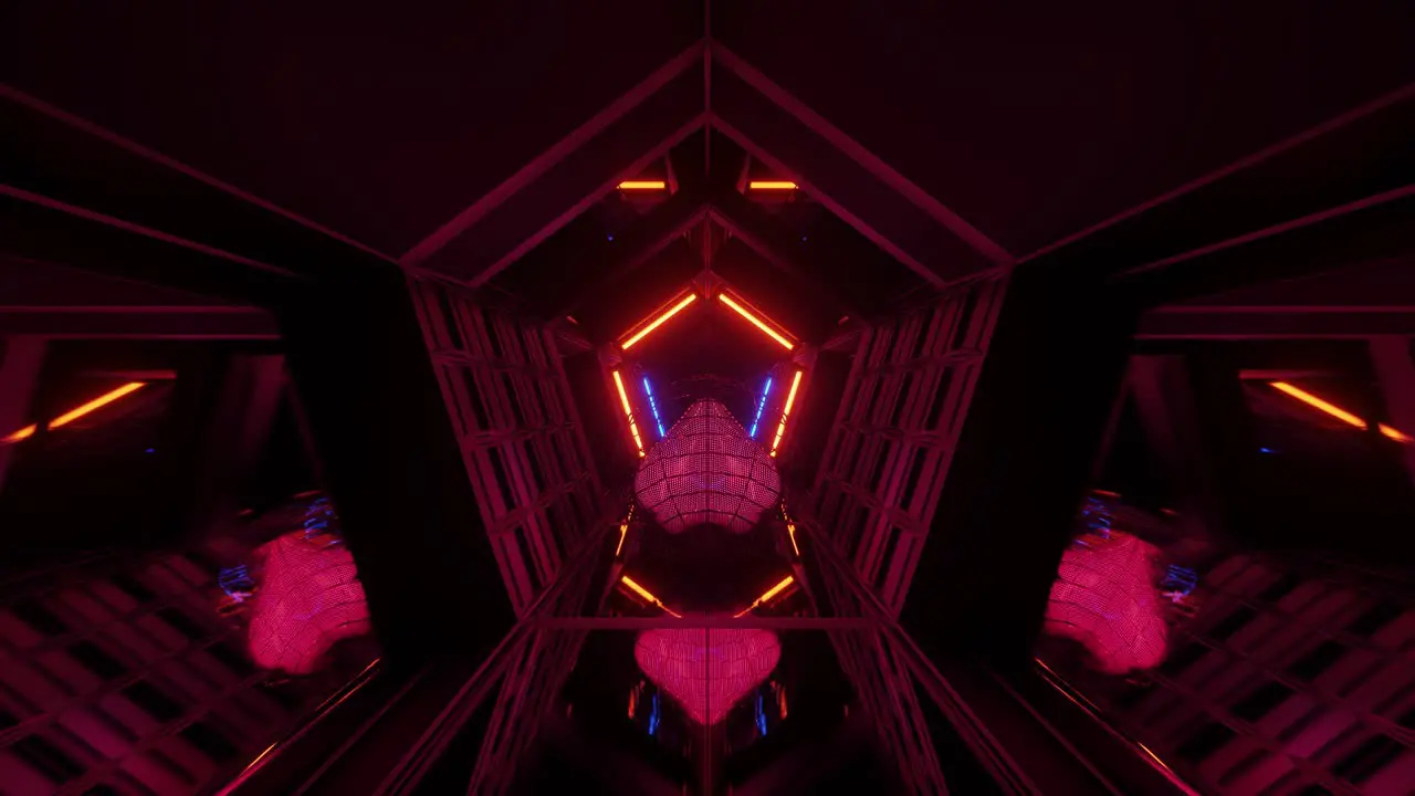 VJ Loop 3D Red Heart Rolling Along a Hi-Tech Reflective Pentagonal Tunnel