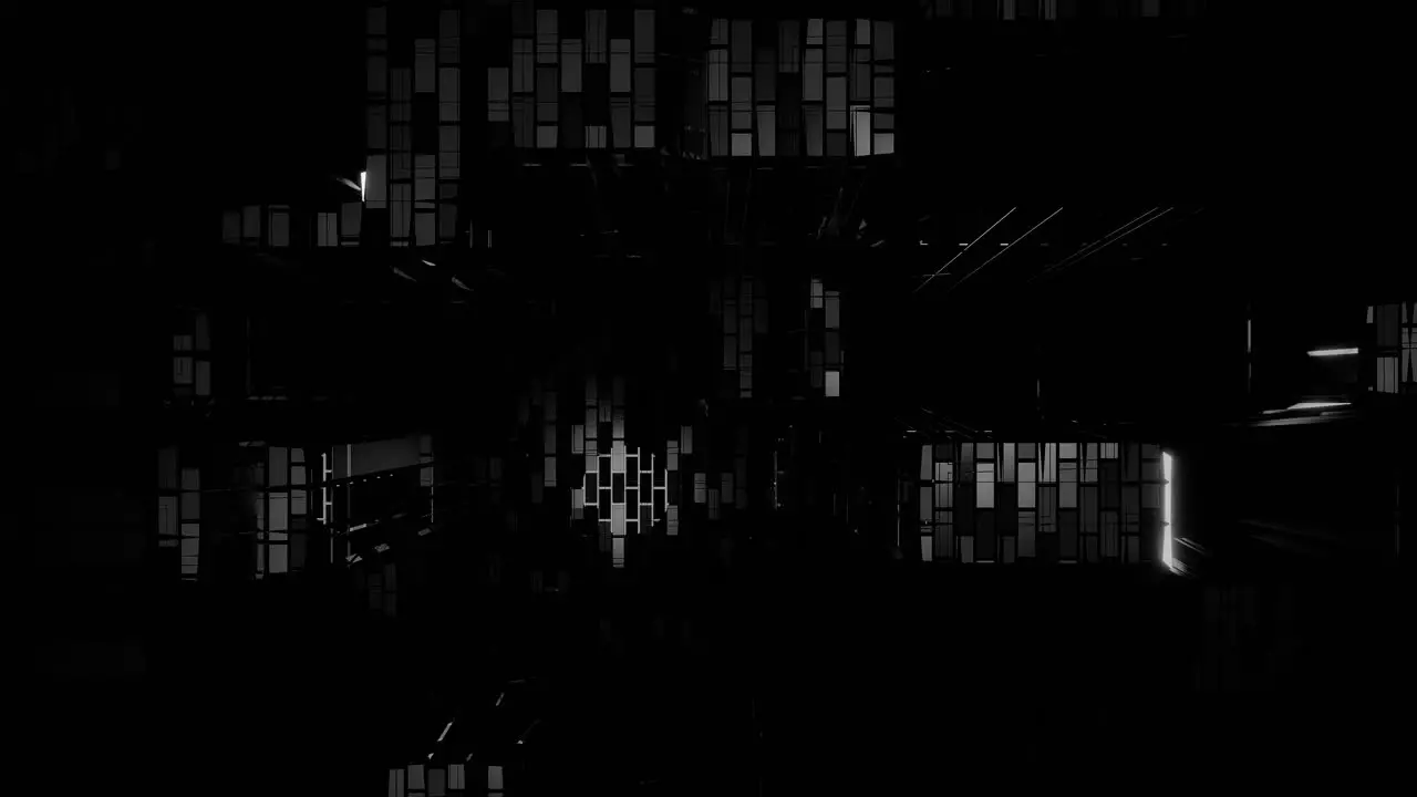 VJ Loop Falling Through a Glitching Digital Environment With White Light Glowing on Intermittent Grid Structures