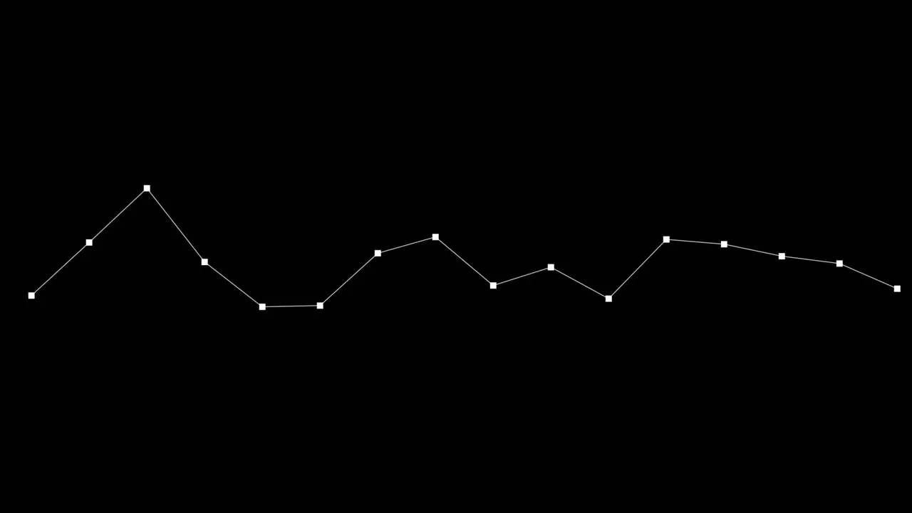 Animation of lines connected with dots forming equalizer horizontal white shape bar line on black background pulsating and moving up and down overlay video with alpha blending option