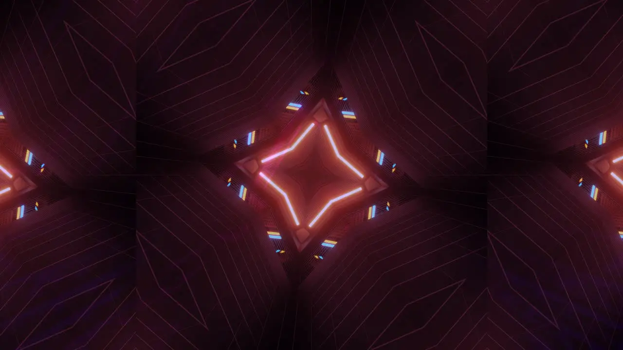 VJ Loop Red Blue and Purple Kaleidoscope Spinning to Reveal Shifting Shapes of Squares and Triangles