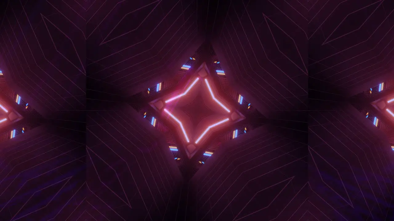 VJ Loop Purple Red and Blue Kaleidoscope Spinning to Reveal Shifting Shapes of Squares and Triangles