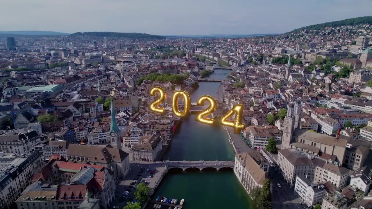 Aerial view of the city of Zürich Switzerland with an illustration of the 2024 Visualization