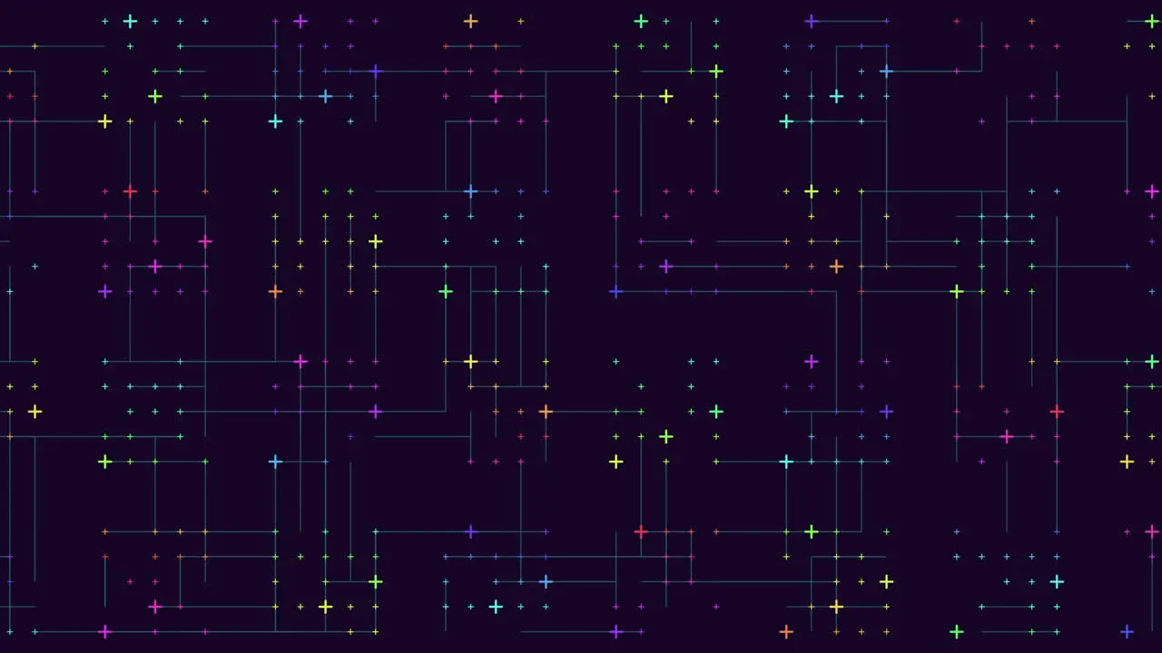 Intricate grid of colored lines on a dark background