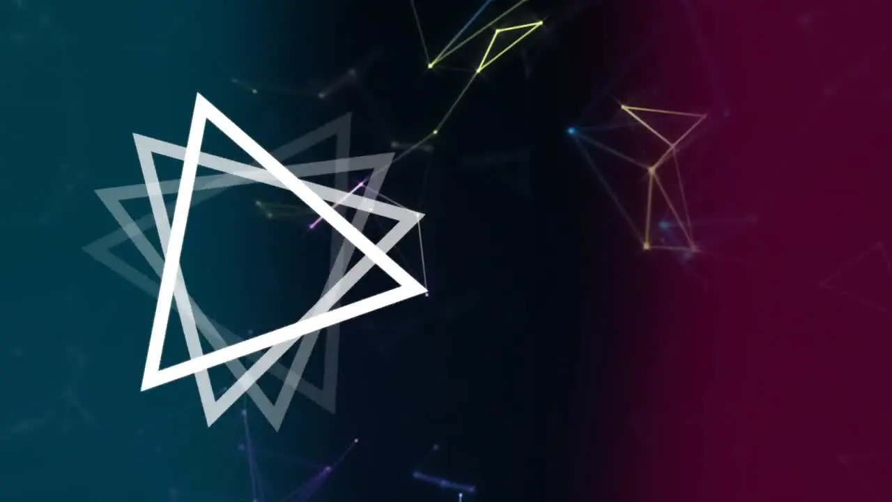 Digitally generated animation of geometric triangle turning in foreground