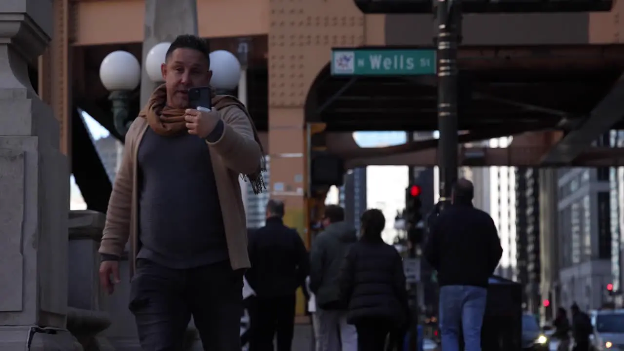 Chicago Slow Motion Man walking on phone Wells Street